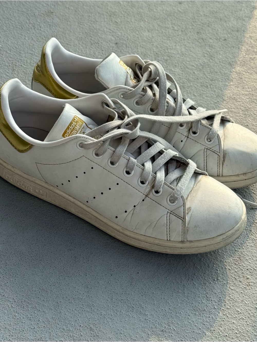 adidas White Sneakers with Gold Heel Tab